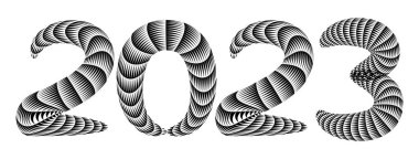 2023 New Year. Decorative brush numbers. Art lettering. Creative text for a greeting cards. Calendar header template.