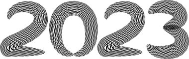 2023 New Year. Decorative brush numbers. Art lettering. Creative text for a greeting cards. Calendar header template.