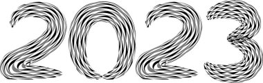 2023 New Year. Decorative brush numbers. Art lettering. Creative text for a greeting cards. Calendar header template.