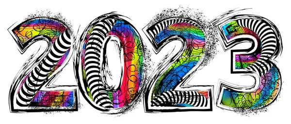 2023 New Year Decorative Digital Brush Numbers — Stok Vektör