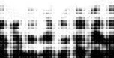 Halftone dotted grunge vector background. Urban old peeled wall. Dust Distressed Overlay. Rough black and white texture with faded paint and scratched plaster. Wallpaper with rust and dirt.