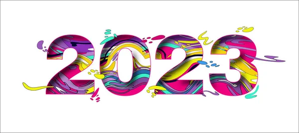 2023 Новый Год Декоративные Векторные Цифры Разреза Бумаги Динамическая Жидкая — стоковый вектор