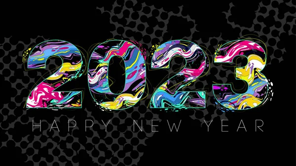 2023 New Year Dynamic Liquid Cartoon Paint Art Lettering Decorative — Stockový vektor