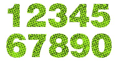 Decorative green halftone numbers from one to nine. Number Set Decorated with abstract texture. Modern design elements for greeting card for wedding, birthday, anniversary.