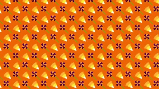 Апельсиновый Конфеты Хэллоуин Бесшовный Цикл Анимированный Узор Желе Конфеты Леденец — стоковое видео
