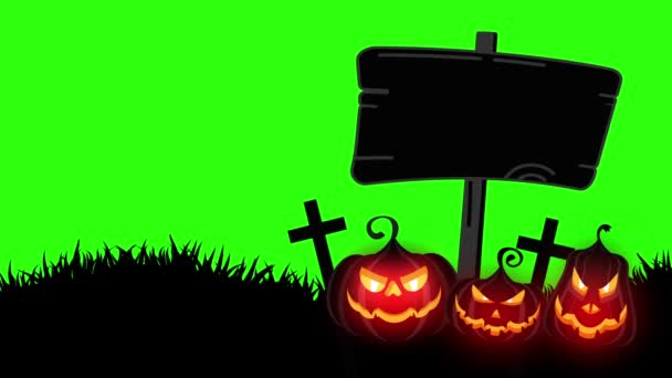 Halloween Pozadí Animace Děsivé Dýně Hřbitova Velký Zlověstný Měsíc Strašidelné — Stock video