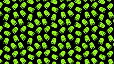 Siyah yeşil cadılar bayramı hayaleti kusursuz desen. 2D ruh ya da öcü. Cadılar Bayramı partisi ve satış promosyonu için animasyon duvar kağıdı. Sosyal medya video arkaplanı.