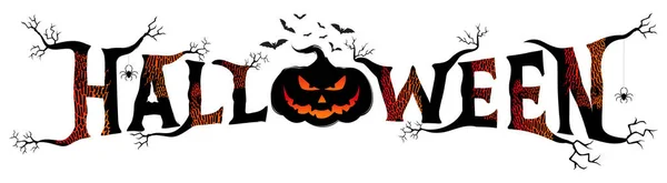 Feliz Halloween Vector Letras Letras Grietas Negras Sombrías Con Enjambre — Vector de stock