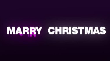 Modern parlak neon ışığı Noel yazıları yer değiştirme animasyonu. Arızalı blok retro TV fütüristik video görüntüleri.