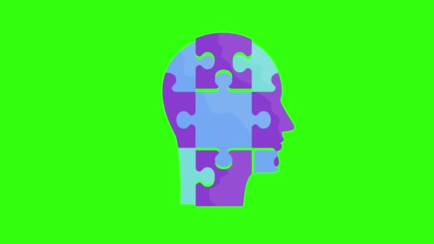 Ludzka Głowa Wykonana Elementów Układanki Animowany Element Wideo Głowica Jigsaw — Wideo stockowe