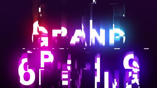 Modern Bright Neon Grand Opening Text Displacement Animation Glitch Block — Stock Video