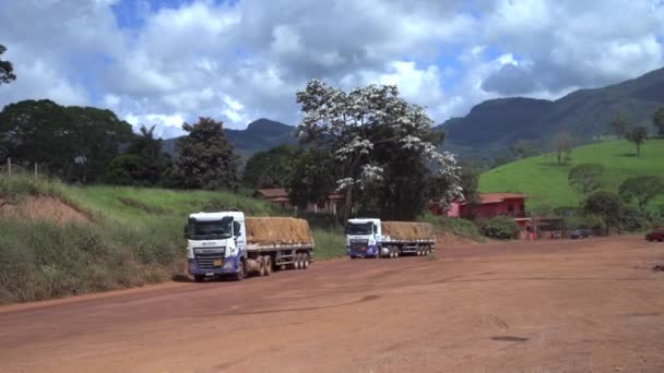 Brazil March 2022 Trucks Dirt Road Nature — Stock Video
