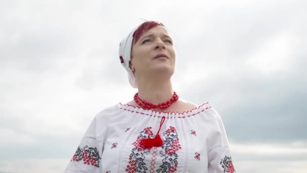 ウクライナの民族衣装を着た女性が — ストック動画