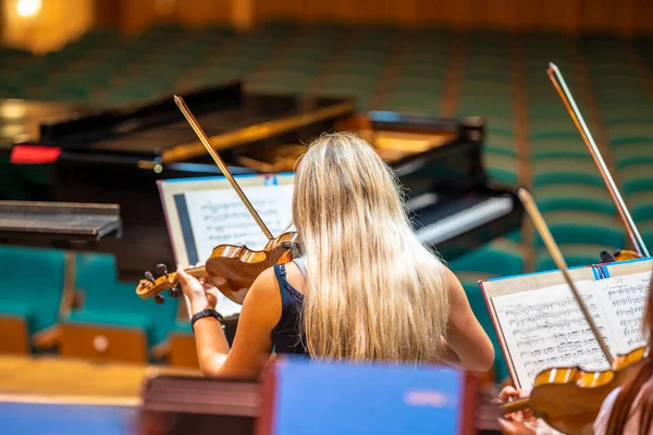 Violinist Plays Concert Philharmonic — Fotografia de Stock