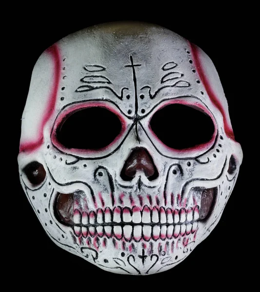 Red Sugar Skull Skelett Half Mask Isolerad Mot Svart Bakgrund — Stockfoto