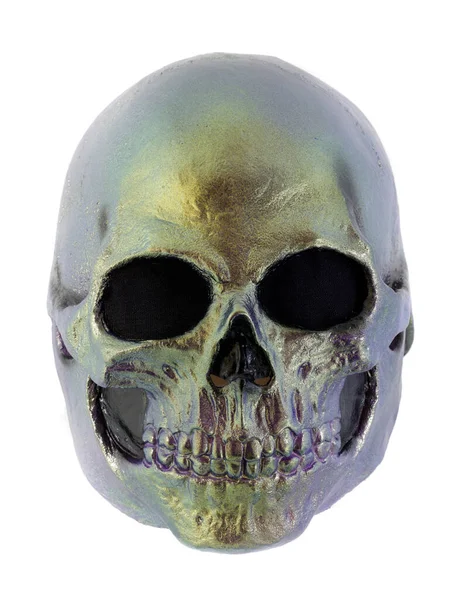 Metallic Gold Skull Mask Isolerad Mot Vit Bakgrund — Stockfoto