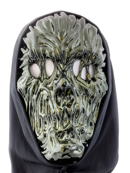 Metallic Gold Hooded Ghoul Mask Isolerad Mot Vit Bakgrund — Stockfoto