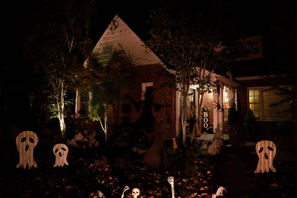 Luces Nocturnas Halloween Que Decoran Casa California —  Fotos de Stock