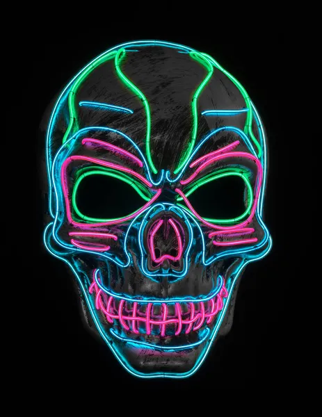 Led Scary Skull Cosplay Μάσκα Προσώπου Απομονωμένη Μαύρο Φόντο — Φωτογραφία Αρχείου