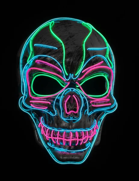 LED Korkunç Kafatası Kostüm Yüzü Maskesi Kara Arkaplanda İzole Edildi.