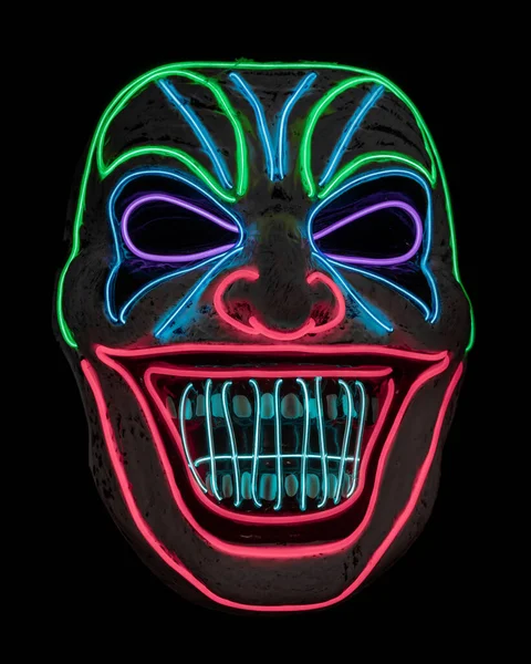 Led Clown Cosplay Mask Geïsoleerd Tegen Zwarte Achtergrond — Stockfoto