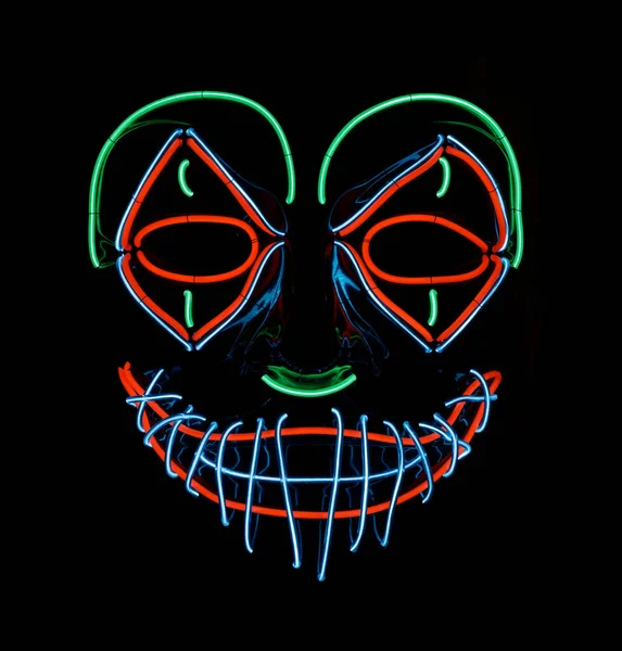 LED Scary Clown Mask Glowing in Red, Green, and Blue.