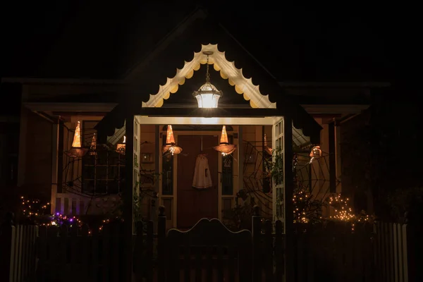 Luces Nocturnas Halloween Que Decoran Casa California — Foto de Stock