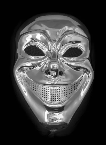 Metalická Stříbrná Maska Ducha Izolovaná Proti Černému Pozadí — Stock fotografie