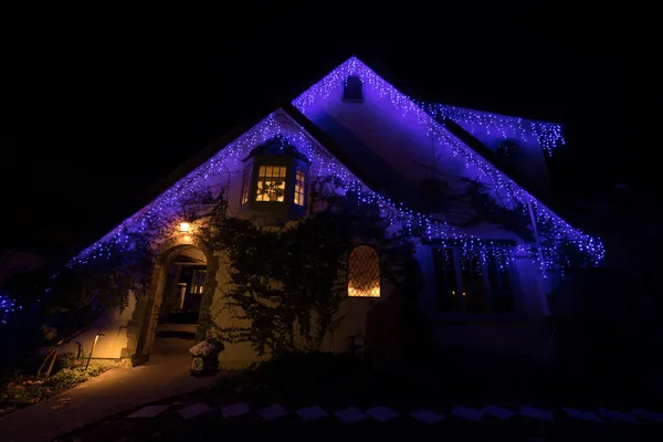 Christmas Night Lights Decorating House — Stock Photo, Image