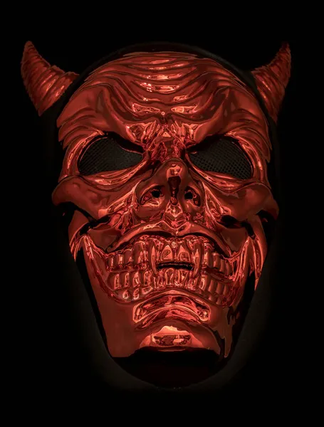 Metallic Red Devil Mask Isolerad Mot Svart Bakgrund — Stockfoto
