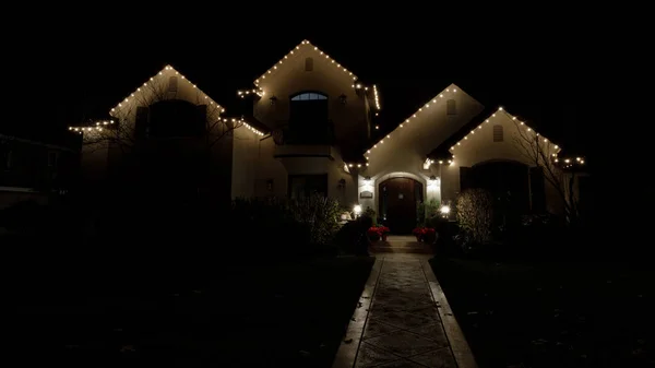 Navidad Noche Luces Decorar Casa — Foto de Stock