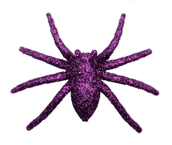 Glitter Purple Spider Halloween Dekorace Izolované Bílém Pozadí — Stock fotografie