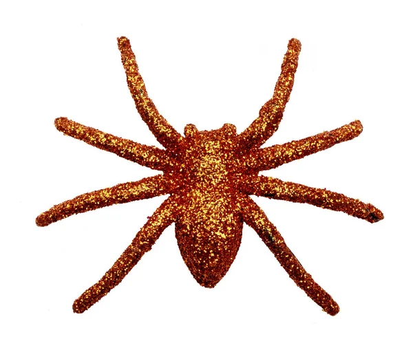 Glitter Gold Spider Halloween Dekorace Izolované Bílém Pozadí — Stock fotografie