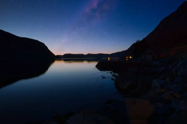 Pesca Férias Selje Norway Hora Azul Fiorde Humor Calmo Momento — Fotografia de Stock