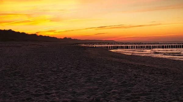 Zachód Słońca Plaży Morza Bałtyckiego Zingst Ciepła Atmosfera Światła Ośrodek — Zdjęcie stockowe