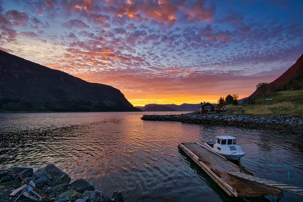 Sunset Fjord Selje Norway Very Beautiful Colors Reflected Clouds Water — Stock Photo, Image
