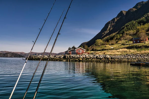 Selje Norveç Balık Avı Olta Makara Balığa Hazır Balıkçılar Için — Stok fotoğraf