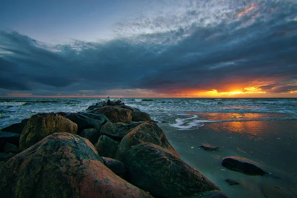 Dunový Přechod Pláži Blavandu Dánsko Výhledem Moře Západ Slunce Horizontu — Stock fotografie