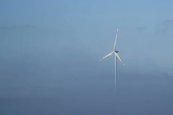 Windmill Foggy Landscape Renewable Energy Environmentally Conscious Future Power Generation — Stock Photo, Image