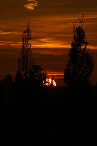 Pôr Sol Nos Arredores Berlim Céu Parece Arder Céu Romântico — Fotografia de Stock