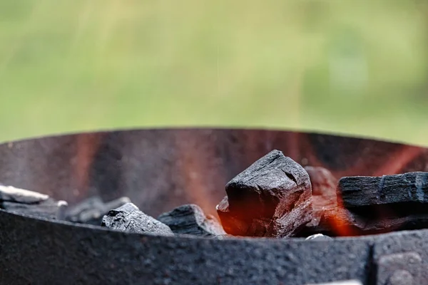 前熱で炭火焼き 庭の週末バーベキュー — ストック写真