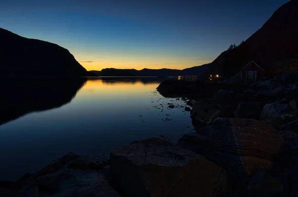 Fishing Vacation Selje Norway Blue Hour Fjord Calm Mood Colorful — Stock Photo, Image