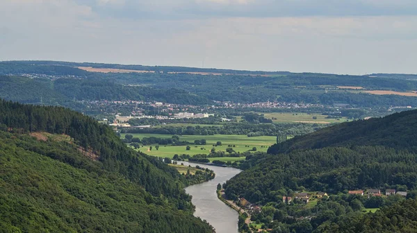 Blick Auf Die Saarschleife Vom Baumwipfelpfad Ein Aussichtsturm Saarland Natur — Stockfoto