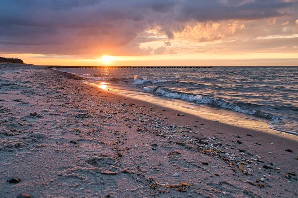 Sunset Baltic Sea Sea Bean Strong Colors Vacation Beach Romantic — Stock fotografie