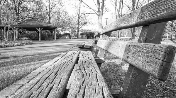 Park Bench Black White Park Bench Made Wood Resting Walk — Foto de Stock