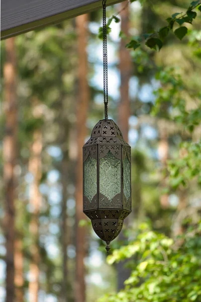 Hanging Lamp Track Front Forest Metal Glass Oriental Processing Object — стоковое фото