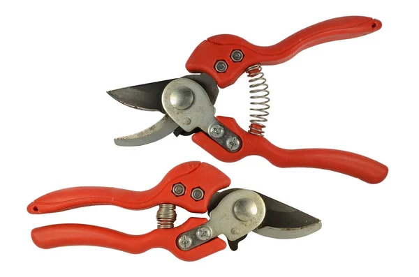 Red Garden Secateurs Isolated White Background — Stock Photo, Image