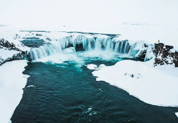 冰岛北部的Goafoss瀑布 冬季的瀑布 — 图库照片
