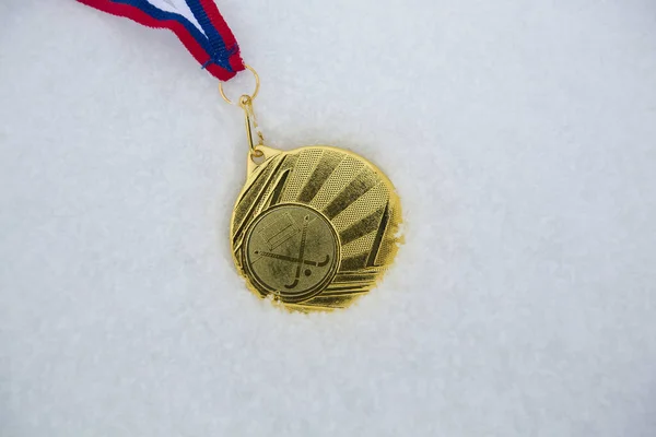 Gouden Medaille Sneeuw Voor Winnaars Ijshockey — Stockfoto