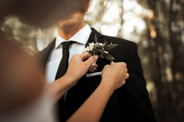 Flowers Groom Jacket Wedding Preparations — Stock Photo, Image